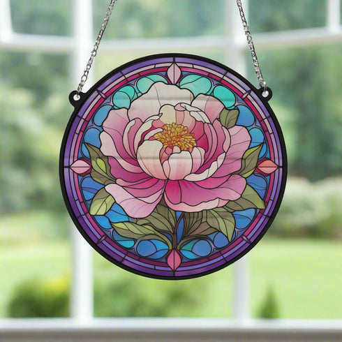 Peony Stained Glass Effect Suncatcher